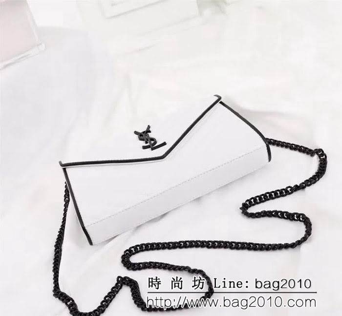 YSL聖羅蘭 黑白配魚子醬牛皮V紋刺繡 鏈條包 26813 YAS1038